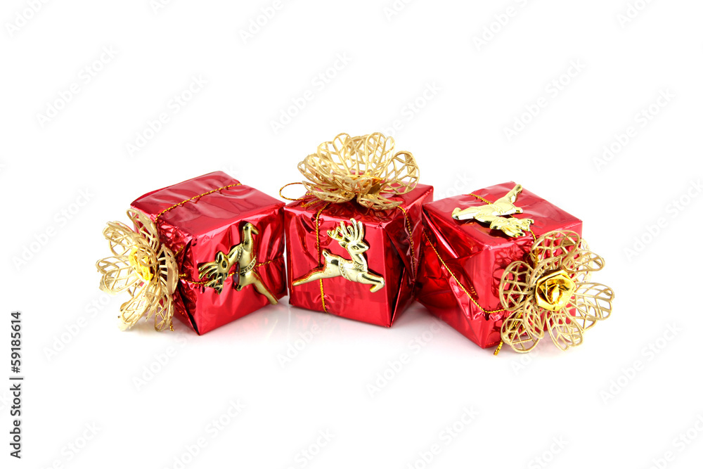 Red gift box and gold Reindeer.