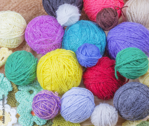 Colorful balls of yarn, close-up