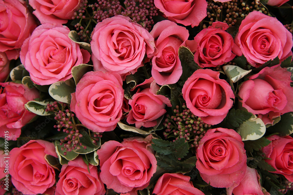 Skimmia and pink roses bridal arrangement Skimmia and pink roses bridal arrangement