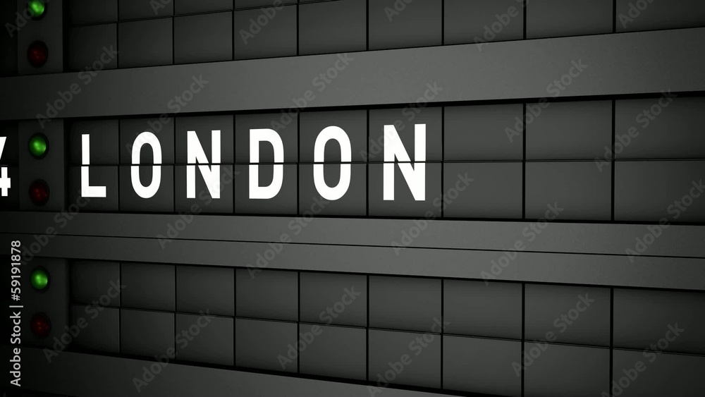 Old airport billboard with city name London Old airport billboard with city name London