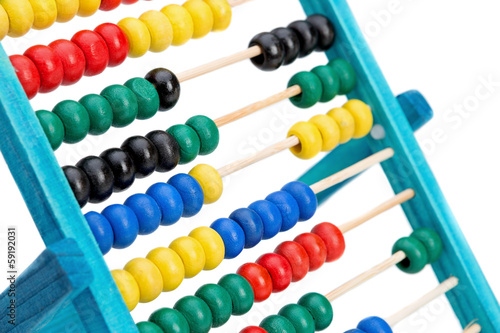 Colorful abacus for doing calculations. On a white background.