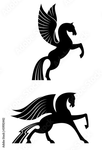 Two black winged horses