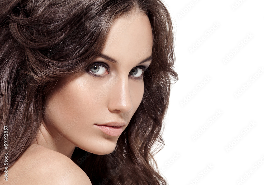 Beautiful Brunette Woman. Curly Long Hair. Beautiful Brunette Woman. Curly Long Hair.