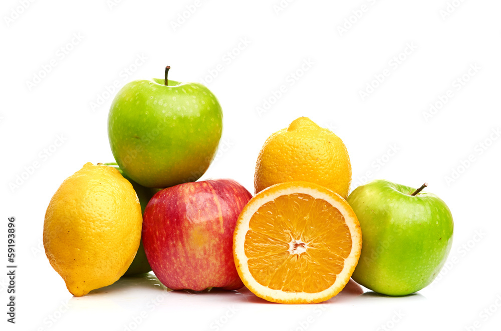 Composition with fruits isolated on a white