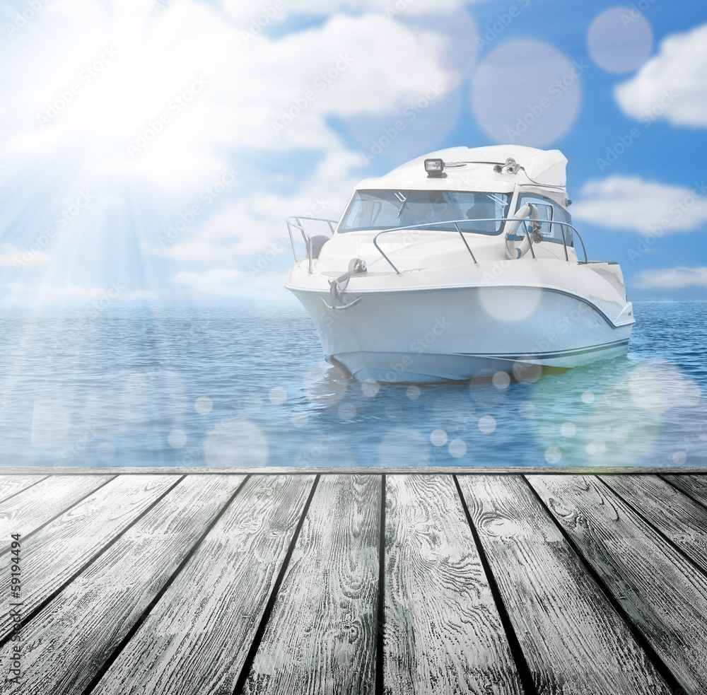 Fototapeta premium boat and wooden platform