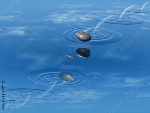 ricochets of a stone on water .