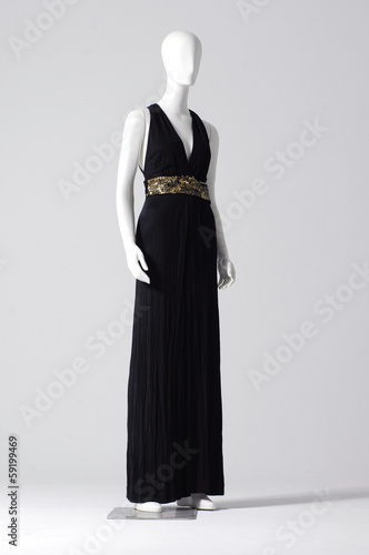 full-length Mannequin dressed in black evening gown