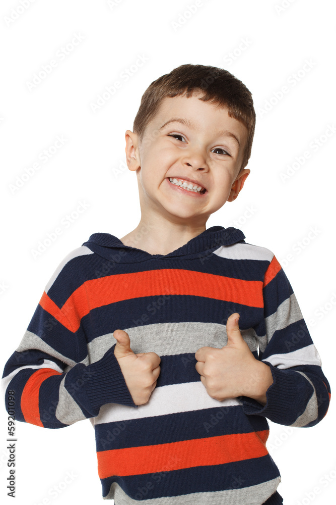 Little boy is happy and showing thumbs up Little boy is happy and showing thumbs up