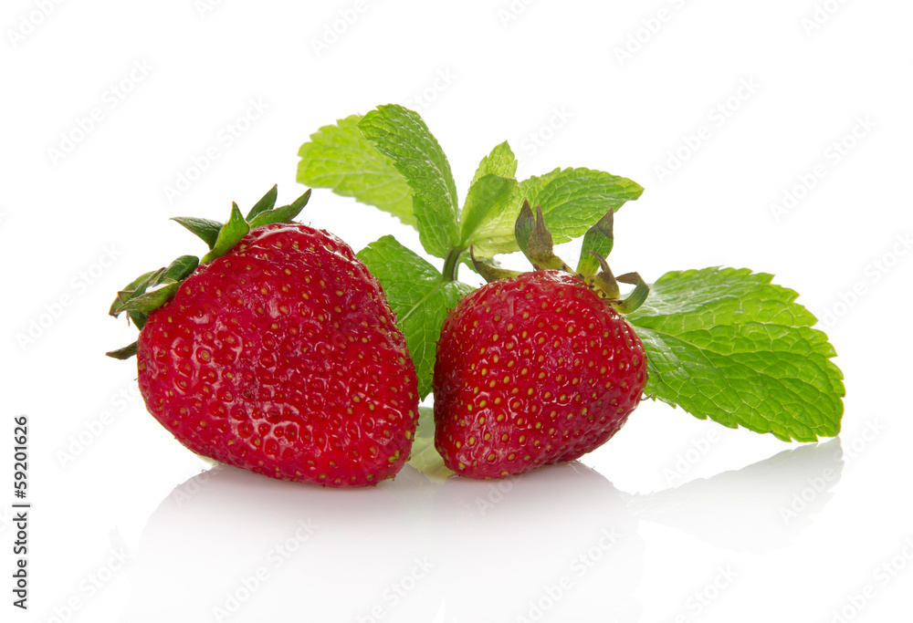 Fresh fragrant strawberry and the spearmint leaves Fresh fragrant strawberry and the spearmint leaves