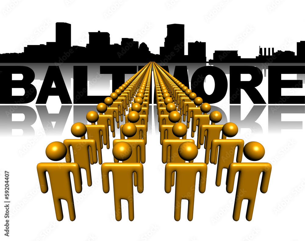 Naklejka premium Lines of people with Baltimore skyline illustration