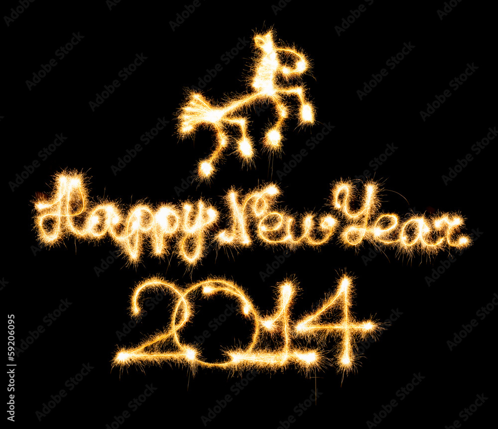 Happy New Year - 2014 and horse made a sparkler Happy New Year - 2014 and horse made a sparkler