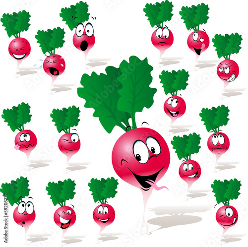 radish cartoon with many expressions isolated on white