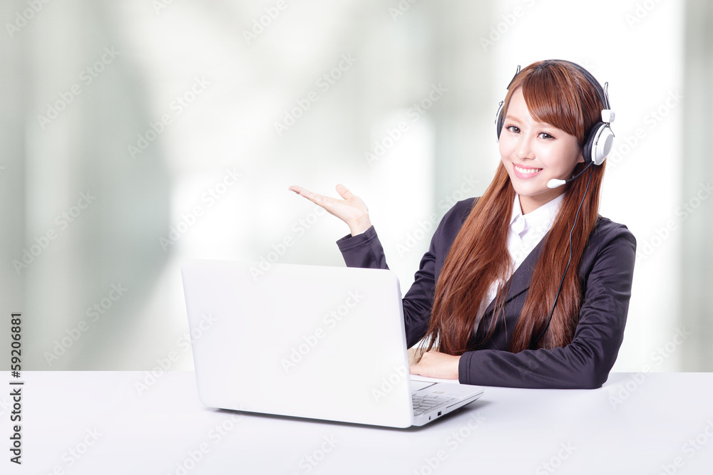Business woman wearing headset with smile Business woman wearing headset with smile