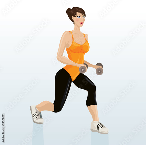 Beautiful girl working out with dumb-bell