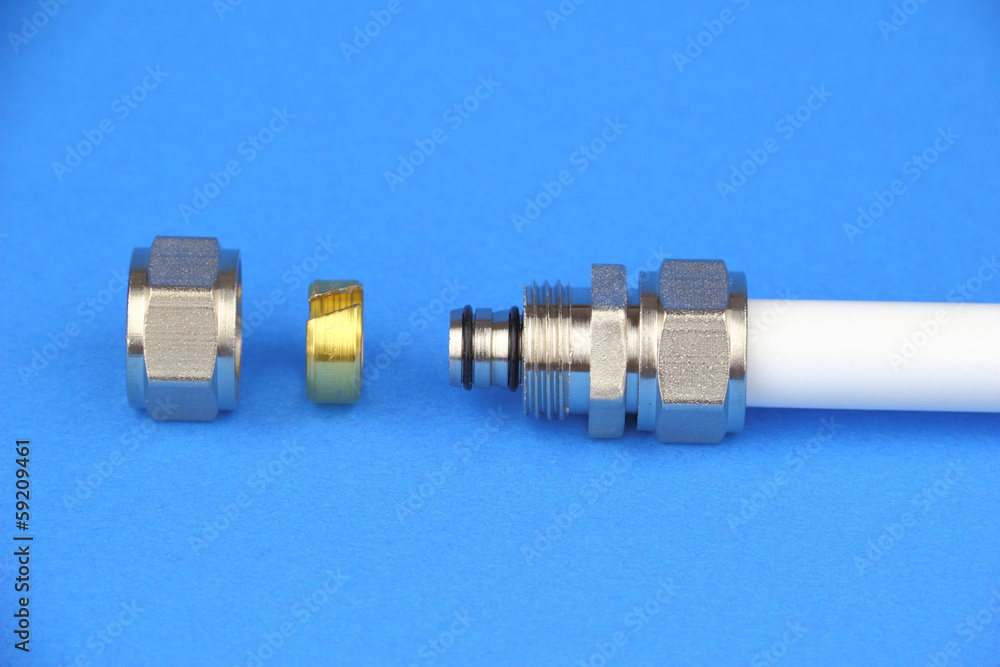 The part of water installation on the blue background