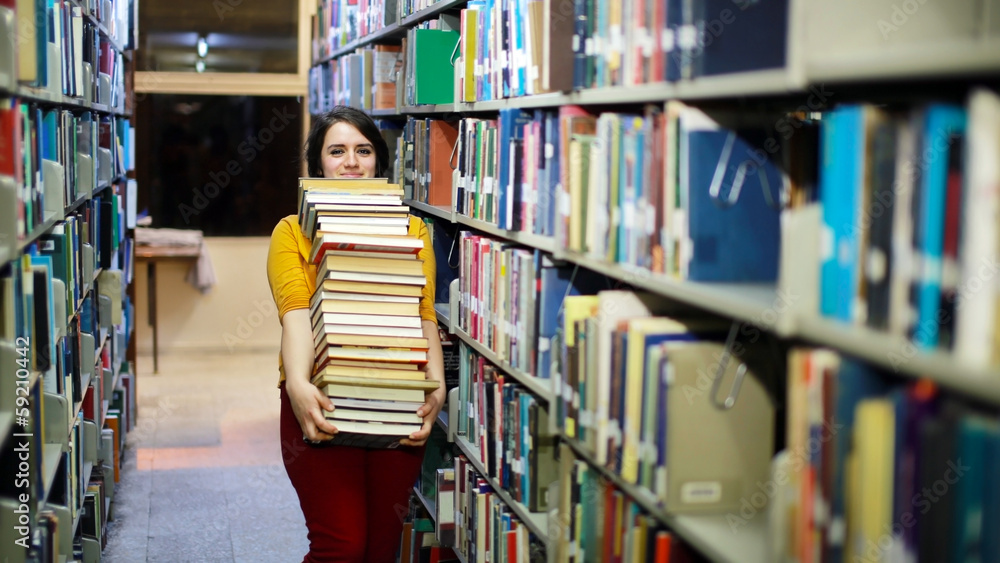 Distressed girl searching for books Distressed girl searching for books
