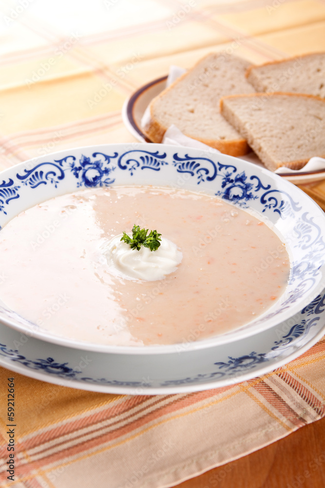 Bean soup with vegetables and bread Bean soup with vegetables and bread