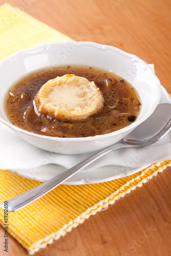 Onion soup with beef broth and bread