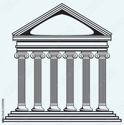 Portico an ancient temple. Bank. Colonnade
