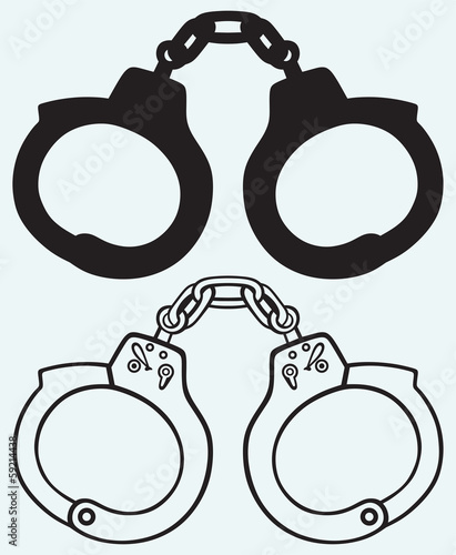 Handcuffs silhouettes isolated on blue background