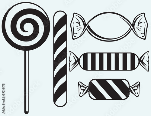 Icons set candies isolated on blue background