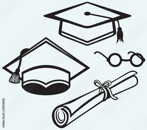 Student accessories. Graduation cap, points and diploma