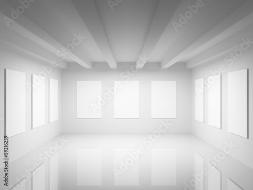 Empty white art gallery hall interior. 3d illustration