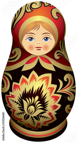 Matryoshka doll with the golden Khokhloma  ornamen