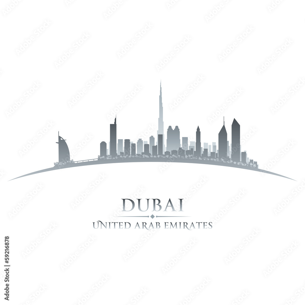 Dubai UAE city skyline silhouette white background