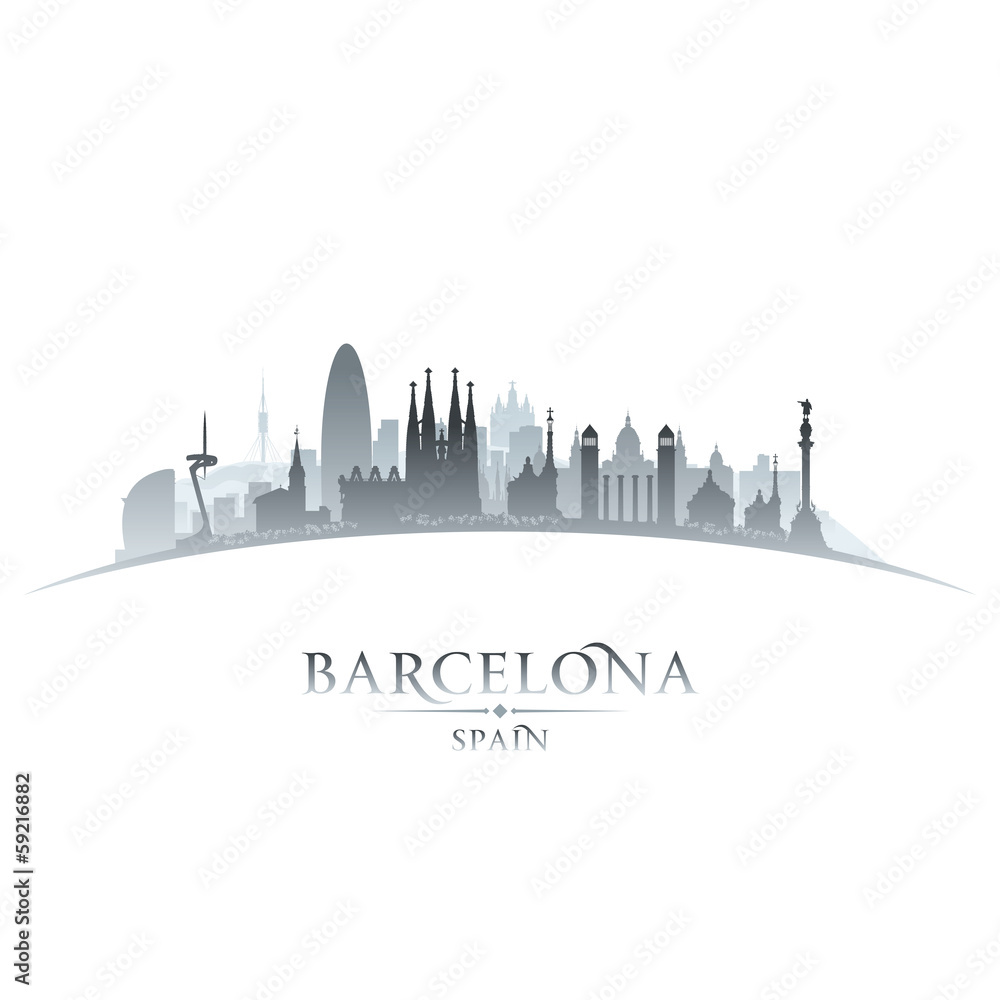 Barcelona Spain city skyline silhouette white background - obrazy, fototapety, plakaty 