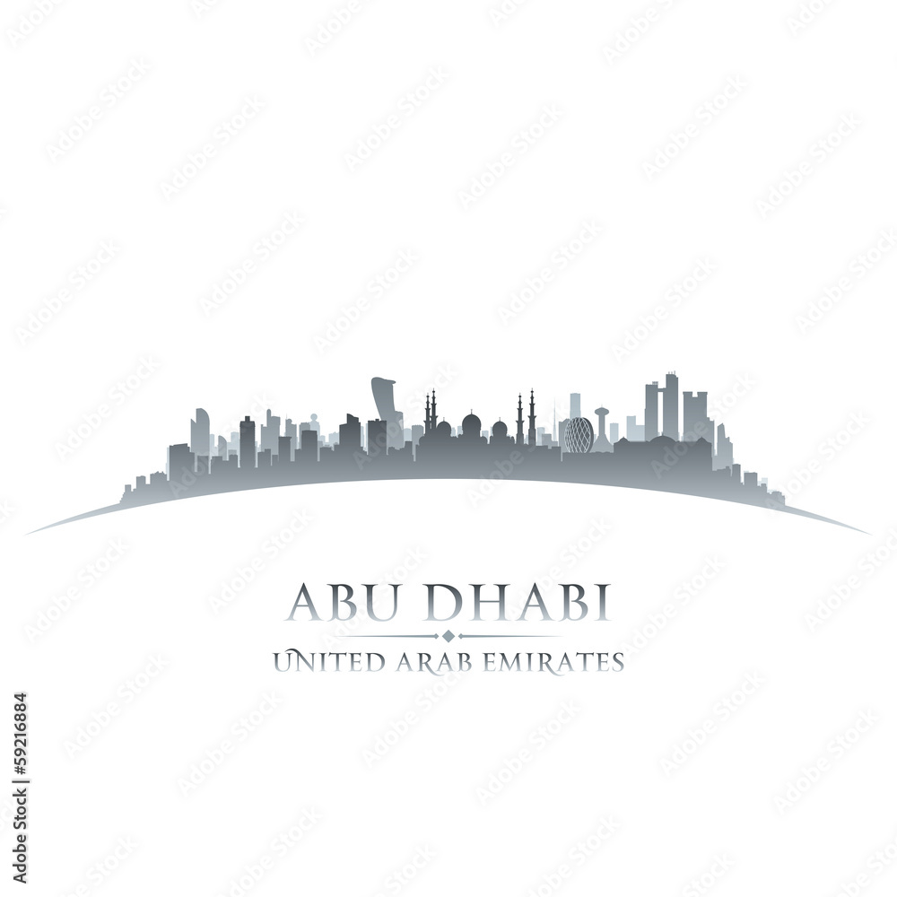 Abu Dhabi UAE city skyline silhouette white background
