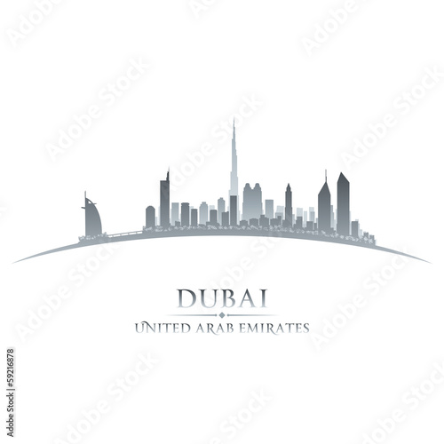Dubai UAE city skyline silhouette white background