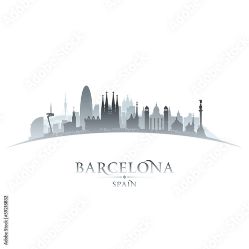Barcelona Spain city skyline silhouette white background