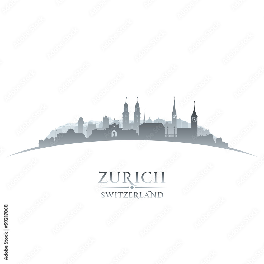 Zurich Switzerland city skyline silhouette white background