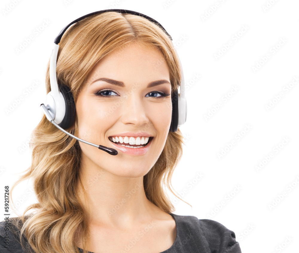 Support phone operator in headset, isolated Support phone operator in headset, isolated