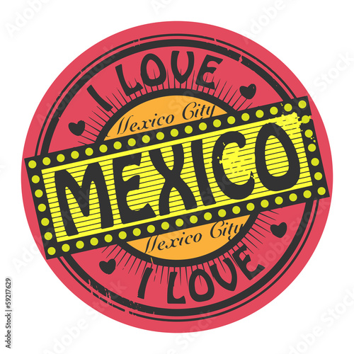 Grunge color stamp with text I Love Mexico inside
