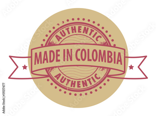 Stamp with the text Authentic, Made in Colombia, vector