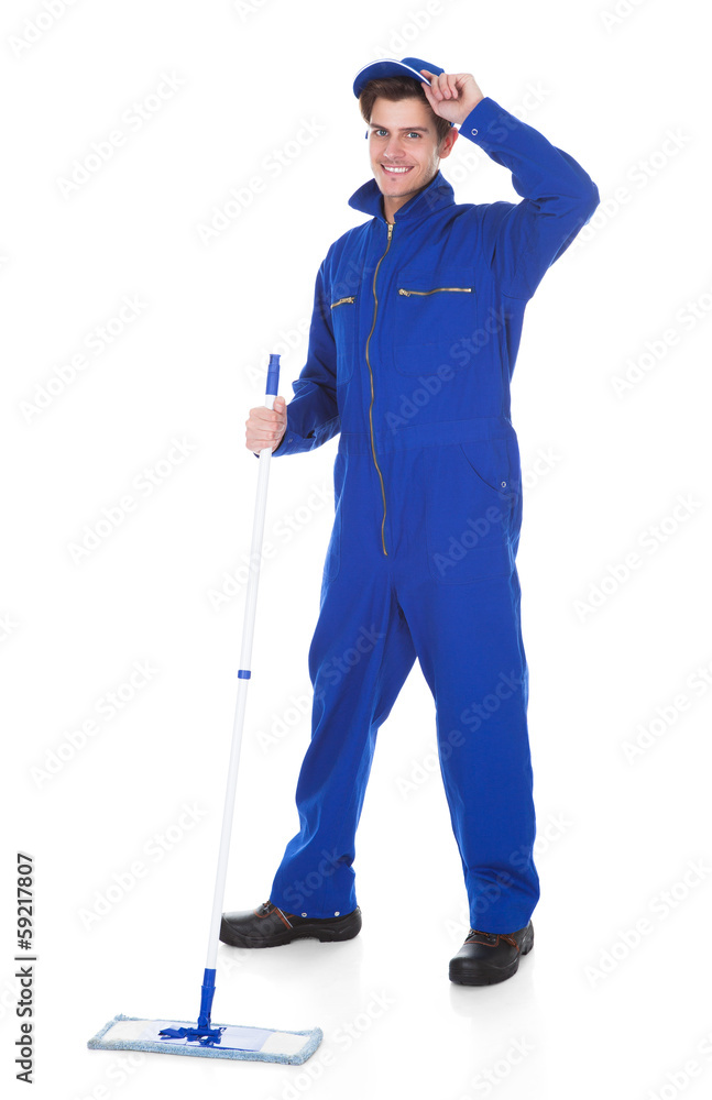 Male Worker Cleaning Floor Male Worker Cleaning Floor