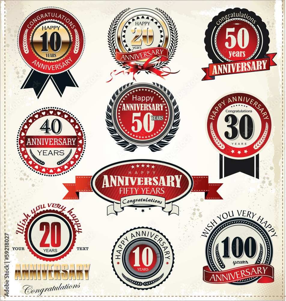 Anniversary sign collection, retro design Anniversary sign collection, retro design
