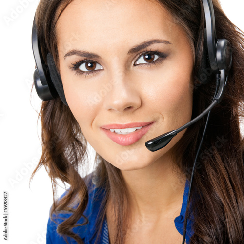 Support phone operator in headset, isolated