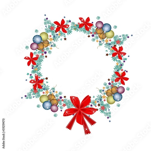 Fototapeta Naklejka Na Ścianę i Meble -  Christmas Wreath of Christmas Balls and Red Bows