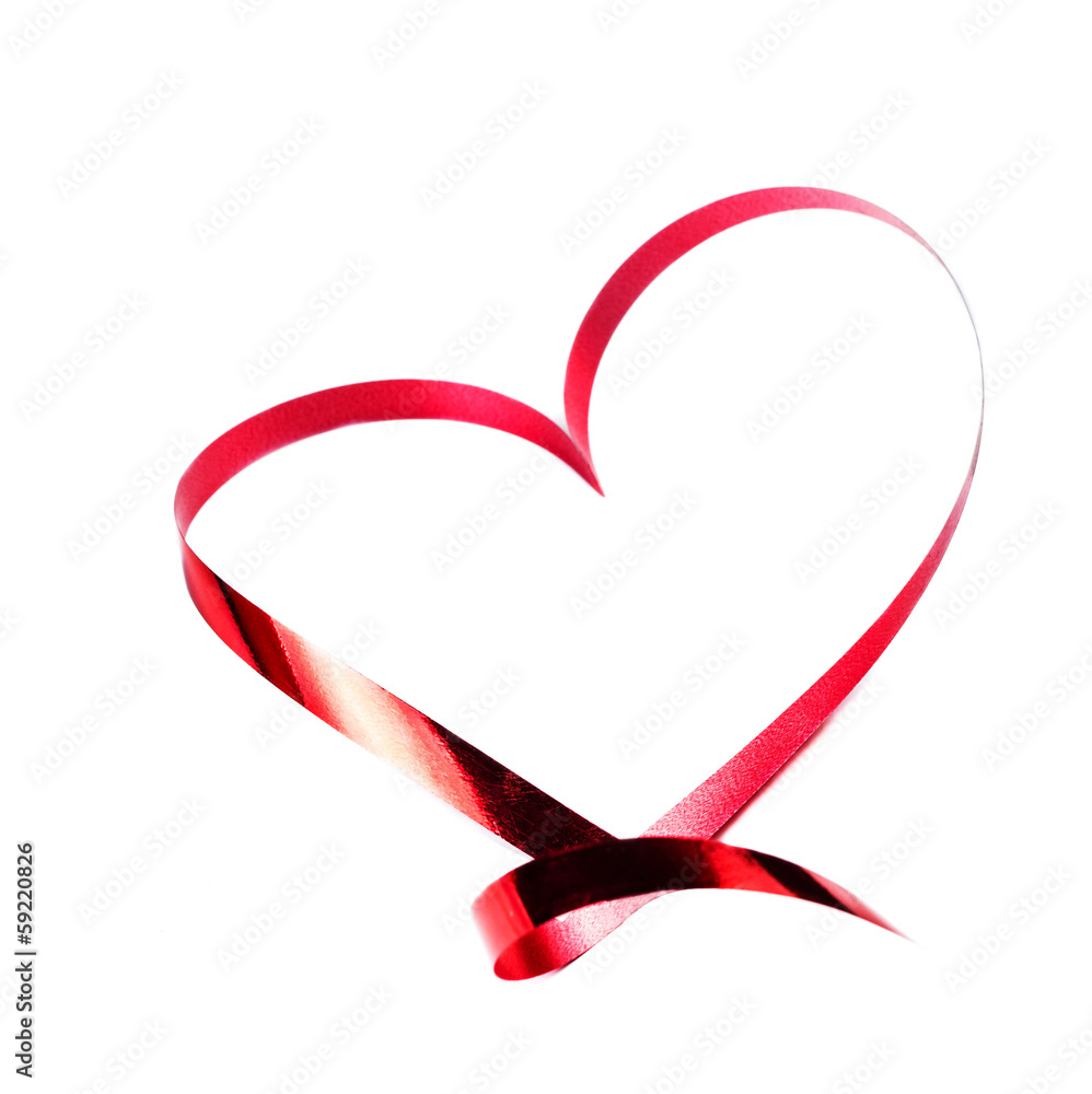 Valentines day card. Heart made of Red ribbon isolated on white Valentines day card. Heart made of Red ribbon isolated on white