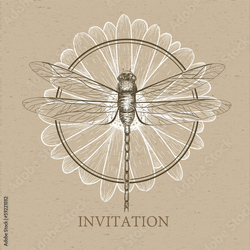 Dragonfly sketch. Invitation card