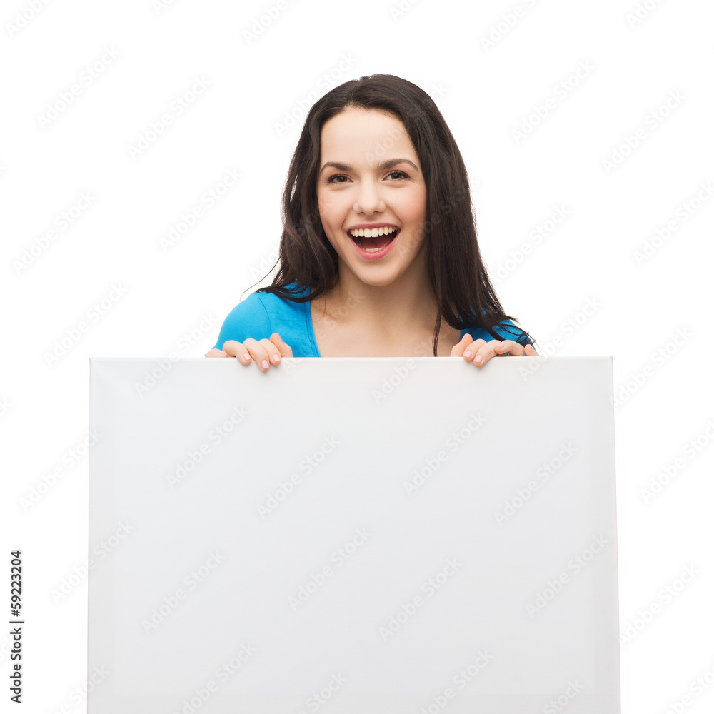 smiling young girl with blank white board smiling young girl with blank white board