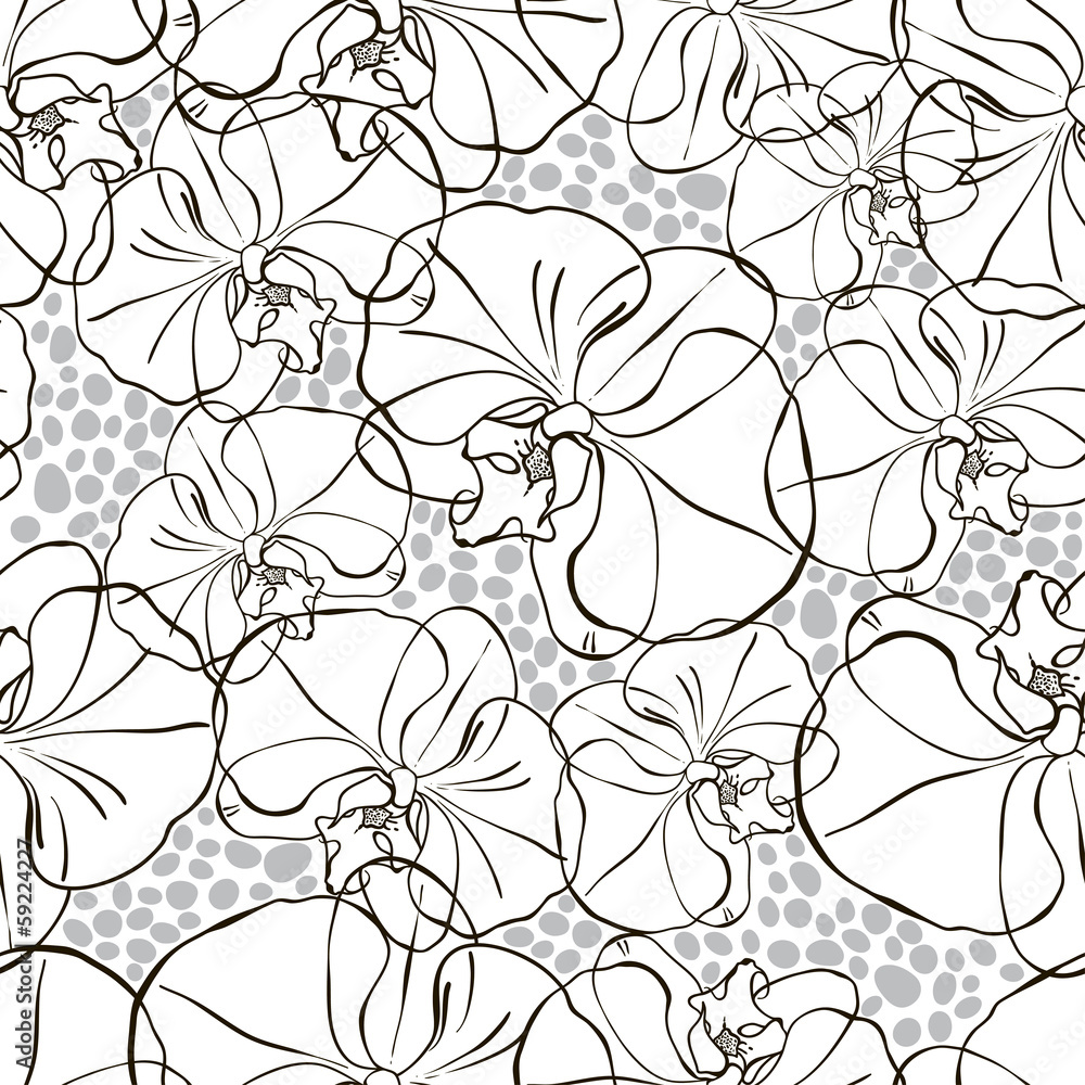 Seamless pattern with black and white orchids . Seamless pattern with black and white orchids .