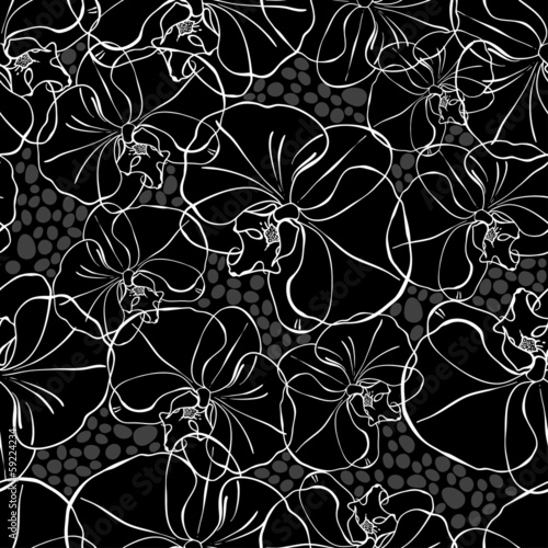Fototapeta Naklejka Na Ścianę i Meble -  Monochrome seamless pattern with orchids .