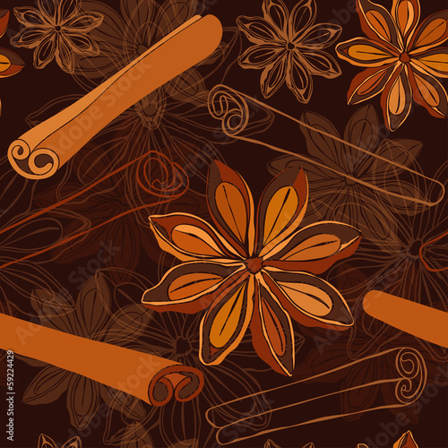 Seamless   pattern with   star anise and cinnamon sticks