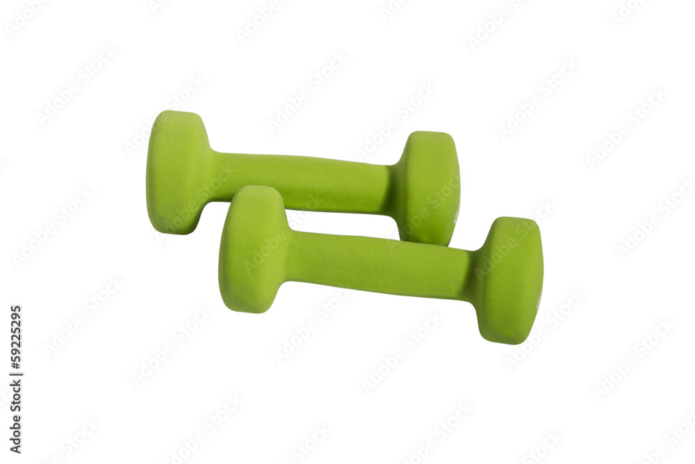 Two green dumbbells Two green dumbbells