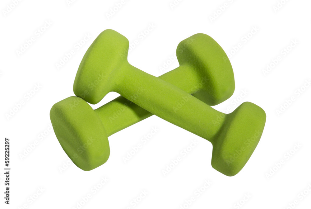 Two green dumbbells Two green dumbbells