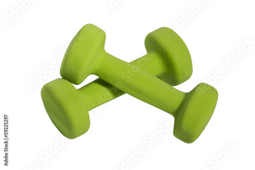 Two green dumbbells